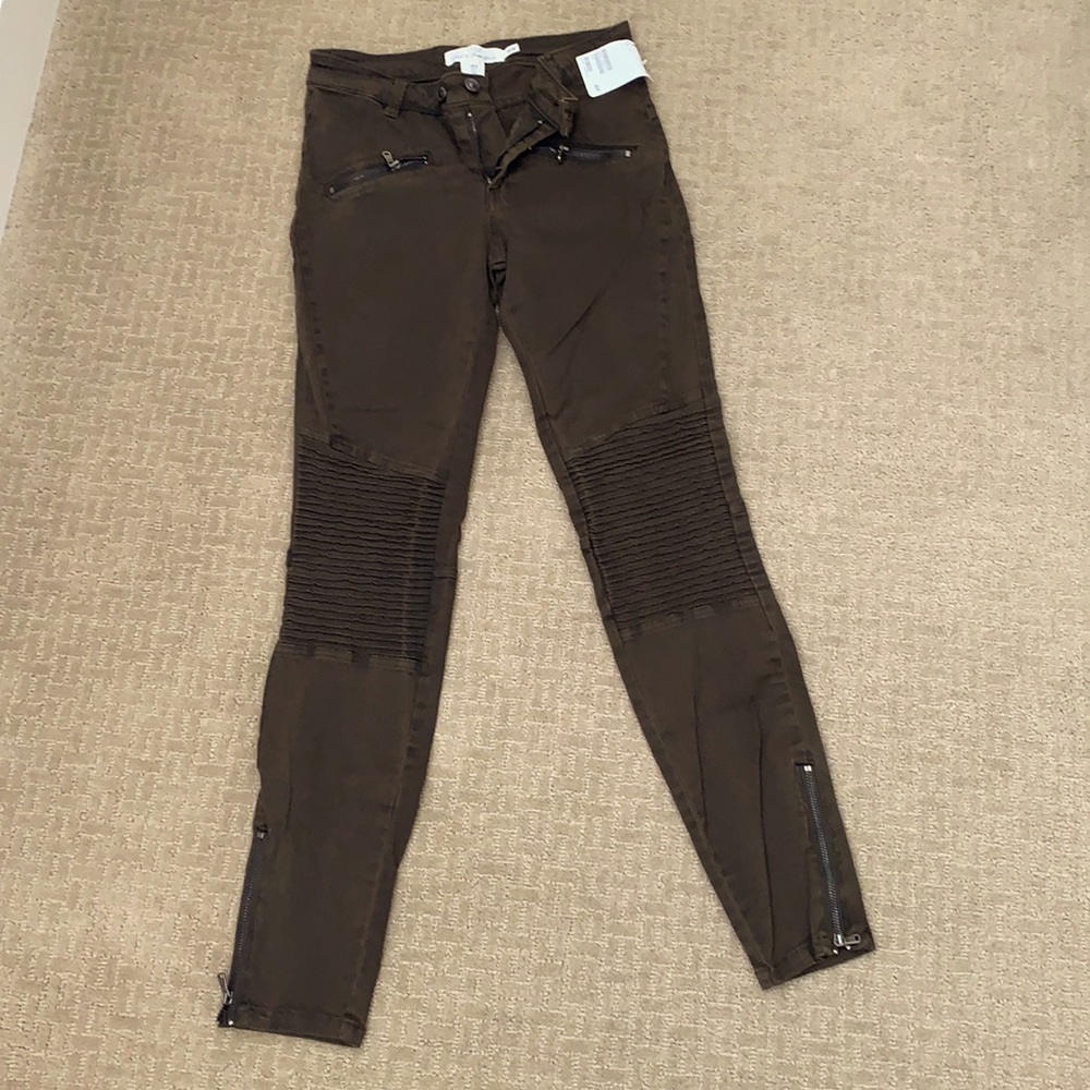 H&M motorcycle denim jean, size 4, army green/olive color